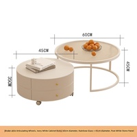 Table basse ronde en pierre frittée style crème 2026 avec tiroirs, table basse mobile de luxe léger pour petit salon