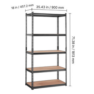 Étagère de rangement en acier réglable à 5 niveaux, 35,43x18x71,38 pouces, noire, revêtement poudré, robuste - Product Image 3