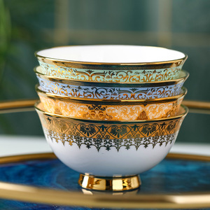 Vaisselle de luxe pour hôtel, bol en porcelaine personnalisé, 4,5 pouces, bord doré, céramique vernissée, bols à riz pour le service - Product Image 2