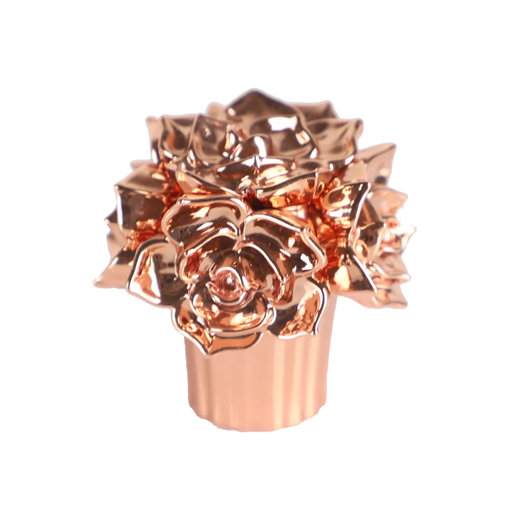 Custom unique design luxury rose gold electroplated screw empty glass perfume bottle cap lid