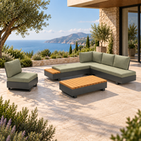 DWOO Fabrik 5-teiliges Holzmaserung-Transfer Aluminium Couchtisch-Set mit 250g Stapelfaserkissen und Aluminium Outdoor-Sofa
