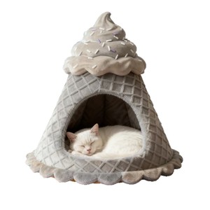 Coussin pour chat en forme de cornet de glace, en peluche, pour petits chats, toutes saisons, chaud et confortable. - Product Image 4