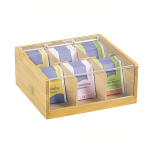 Tee-<b>Box</b> Wooden <b>Tea</b> Storage Organizer With Clear Lid For 6 Compartments Kitchen Organization - Product Image 2