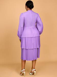 AM050105 Lanterna Roxa Manga Plissada Vestidos Roupas Africanas Plus Size Elegante Casual Vestido Em Camadas Chiffon - Product Image 3