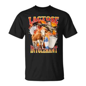 Camiseta con meme de intolerancia a la lactosa, unisex, talla para adultos de S a 3Xl, regalo divertido para un estilo de vida sin lácteos - Product Image 1