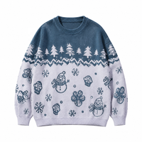 Pull de Noël personnalisé OEM pour homme, pull tricoté jacquard à col rond motif dessin animé, vente en gros de pulls tricotés pour les fêtes d'hiver