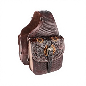 2026 Hot selling Brown <b>Leather</b> Western Saddle Bag Hand <b>Tooled</b> Floral Concho Saddle <b>Pouch</b> Trail Riding Gear - Product Image 4