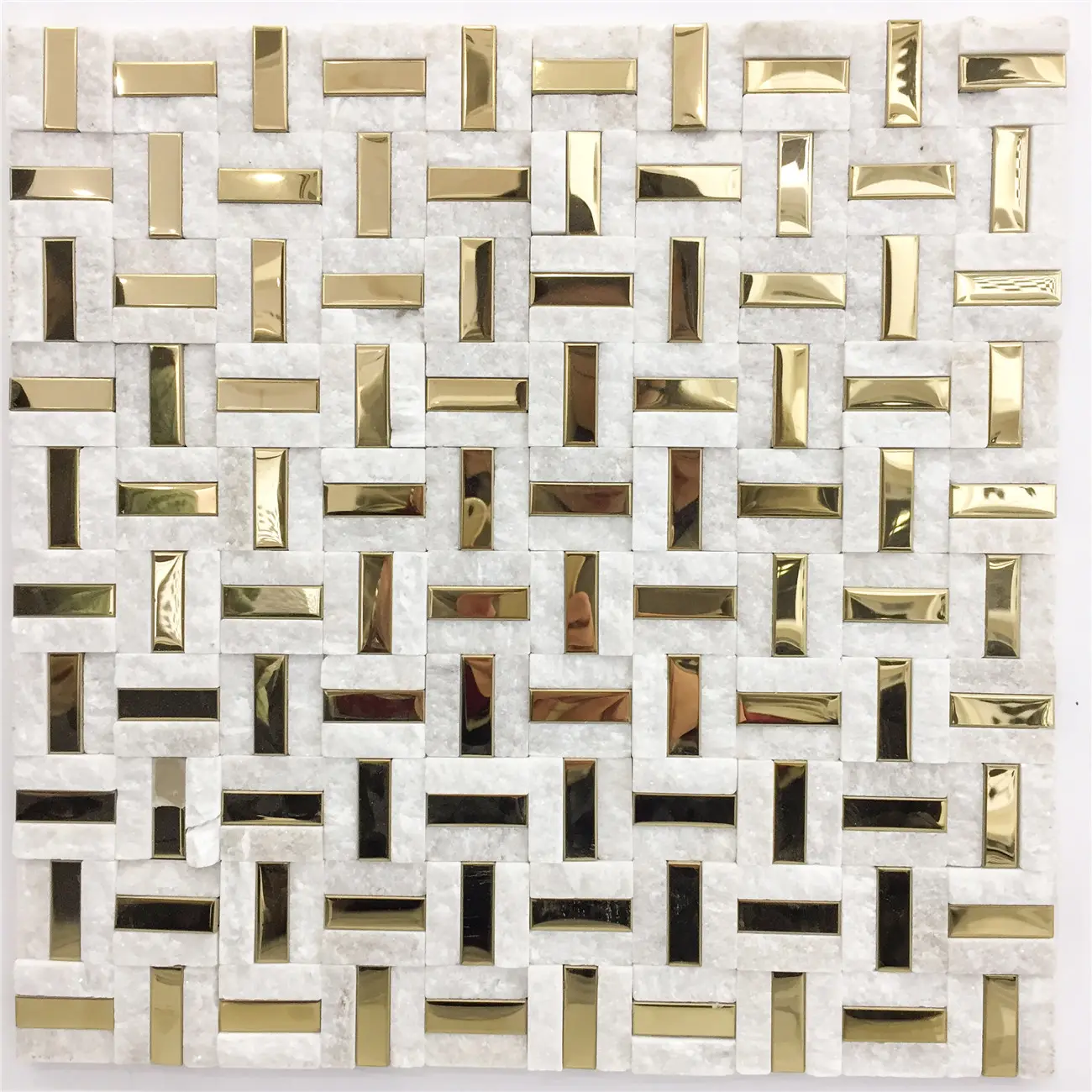 produce mixed water jet white marble with stainless mosaic tile