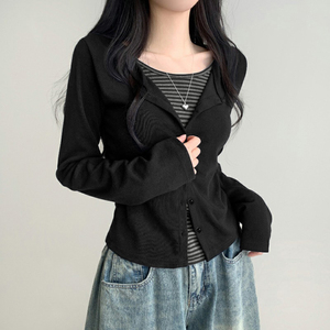 Camiseta de Punto de Manga Larga con Botones y Bloques de Color para Mujer, Estilo Casual, Ajustada, para Uso Diario - Product Image 2