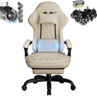 Chaise de bureau ergonomique beige avec massage complet, siège en cuir premium, chaise de jeu pivotante réglable en hauteur avec roulettes