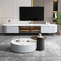Ensemble de Tables Basses Salon Style Populaire, Table Basse Luxe Moderne en Pierre Frittée, Petites Tables Basses Rondes pour la Maison