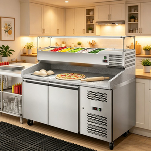 Premium Grade Refrigerated Prep Table Solid Granite Countertop Clear Glass <b>Cover</b> Professional Kitchen Unit for Cafe Restaurant - Product Image 3