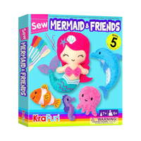 Kit d'activités créatives pour enfants sur le thème des animaux marins sirène, kit de couture pour débutants, 5 poupées en peluche douces, matériaux en feutre, apprendre à coudre et à broder