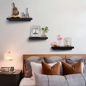 Estantes flotantes de brevedad modernos naturales Decoración de dormitorio Monograma Estante montado en la pared - Product Image 3