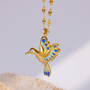 Hongtong B1-233 Edelstahl Vogel-Anhänger mit Glänzenden Zirkonia-Steinen und Emaille, Niedlicher Modeschmuck für Halsketten - Product Image 5