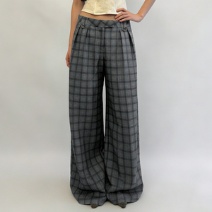 Pantalones Largos de Mujer a Cuadros con Bloques de Color, de Pierna Ancha, Cintura Media, Pierna Recta, Tejidos, Casuales y de Moda - Product Image 2