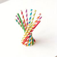 Pailles en papier jetables biodégradables en vrac, couleurs arc-en-ciel assorties avec rayures pour jus et smoothies