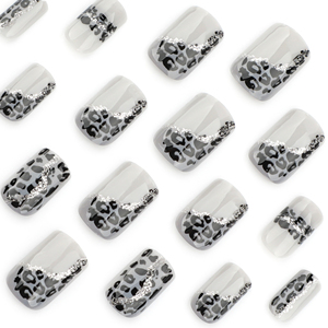 24 piezas estampado <span class=keywords><strong>de</strong></span> leopardo gris <span class=keywords><strong>de</strong></span> gama alta tipo cuadrado corto arte acrílico prensa en las <span class=keywords><strong>uñas</strong></span> artificiales <span class=keywords><strong>uñas</strong></span> postizas 3582 - Product Image 4