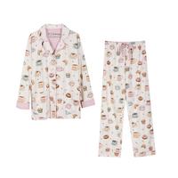 Ensemble de pyjama en coton brossé tricoté, doux, respirant et luxueux, à manches longues, avec taille élastique, pour femmes, vêtements de nuit confortables pour l'hiver