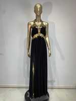 Robe de soirée sexy en polyester pour femme, dos nu, licou, à lacets, longueur ras du sol, pour boîte de nuit, bar, scène, performance, fête d'anniversaire, soirée de remise de diplôme (ODM)