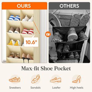 Organisateur de chaussures à suspendre sur la porte à 6 niveaux, 11 poches, étagère suspendue en tissu beige pour chaussures, baskets, ballerines, sandales, talons hauts - Product Image 3