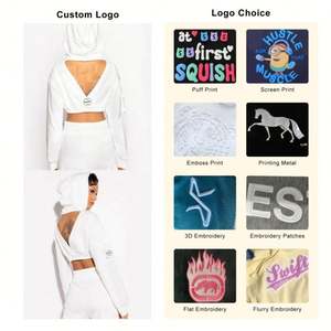 ชุดวอร์มสีขาวสำหรับผู้หญิงชุดวอร์มเล่นฟิตเนสเสื้อครอปท็อปแบบมีฮู้ดและวิ่ง - Product Image 2