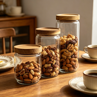 Pot en verre borosilicate moderne avec couvercle en bois, hermétique, sans BPA, 400 ml, résistant à la chaleur, compatible lave-vaisselle, récipients de stockage alimentaire