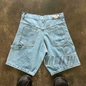 Custom Factory 3d Embossing logo Street Style Jean Shorts Men Casual Blue High Quality Vintage Embossing Men's Denim Shorts - Product Image 2