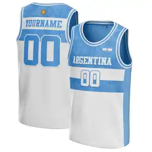 Argentina Patroon Kind Basketbal Jersey Goedkope Groothandel Jongens Meisjes Casual Sneldrogend Vest T-Shirt Game Outfit Jersey Custom