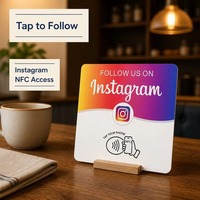 Cartes d'avis NFC Instagram en acrylique de 12 cm, autocollant 'Touchez pour évaluer', obtenez des étoiles, sans contact, RTS pour restaurant, hôtel, logo personnalisé, OEM, ODM