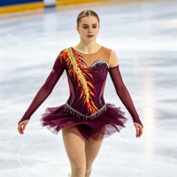 Robe de patinage artistique rouge vin à imprimé flamme et strass, manches longues, jupe à franges pour enfants et adultes, performance de patinage sur glace