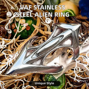 Bague Alien VAF en Acier Inoxydable Entièrement Poli, Bague de Mariage Extraterrestre, Anillo AlienIgena Totalmente Pulido - Product Image 2
