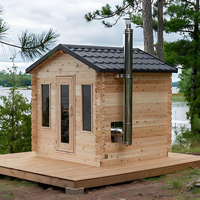 Kabin Sauna Hemlock Luar Ruangan Tugas Berat Berinsulasi Listrik, Tungku Sauna Uap Kering, Atap Miring Tahan Air, Digital Cerdas Cepat