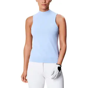 High Quality ODM Viscose & Nylon Women's Sleeveless Golf Knitted Sweater Solid Color Sports Sweater