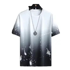 5 color round neck T-shirt gradual digital print loose trend men 5 minute half sleeve T-shirt short sleeve