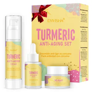 private label Christmas gift face set turmeric cream oil serum anti aging wrinkle whitening tumeric skin care rejuvenating set