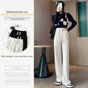 I-0288 Women <b>Boot</b> Cut Loose Formal Pant Elastic Straight <b>Trousers</b> Drawstring High Waist Solid Color Long Waterproof Spring - Product Image 3