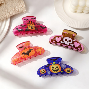 SHESHARES Pinza de Pelo con Diseño de Hombre de Jengibre de Dibujos Animados en Acrílico Hecha a Mano para Mujer, Halloween - Product Image 4