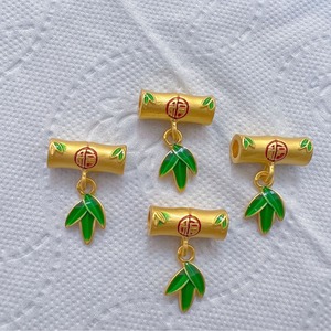 Pendentif traditionnel chinois en bambou, alliage d'or avec symbole de fortune, pour la fabrication de bijoux, cadeau 2024 - Product Image 4