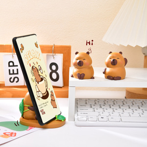 Cute Resin Capybara Figurine With Turtle Shell Portable Car Dashboard Ornament Cartoon Style Home Phone Holder Decor - Product Image 4