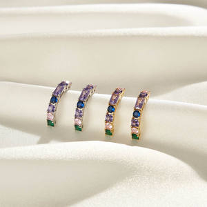 RINNTIN EQE114 arcoíris Cubic Zirconia <span class=keywords><strong>aros</strong></span> <span class=keywords><strong>Multicolor</strong></span> delicado estilo minimalista medio Huggie 925 pendientes de plata esterlina - Product Image 5