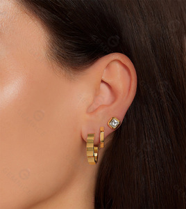 Ensemble boucles d'oreilles et bague Gemnel en argent 925 plaqué or jaune, boucles d'oreilles en argent pour femmes sans perçage - Product Image 4