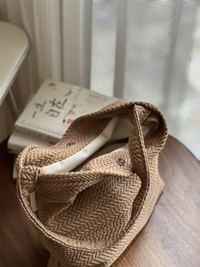 Bolso de Playa de Gran Capacidad con Rayas Tejidas en Cuerda de Algodón Estilo Campestre Francés, Bolso de Hombro para Mujer - Product Image 5
