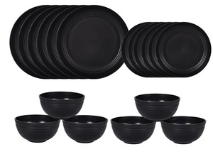 Ensemble de couverts en paille de blé <span class=keywords><strong>noir</strong></span> 32 pièces/ensemble, <span class=keywords><strong>vaisselle</strong></span> incassable pour la maison, ensemble de <span class=keywords><strong>vaisselle</strong></span> léger - Product Image 3