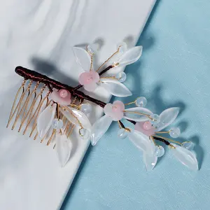 Miallo Chinese style ancient hair accessories handmade beaded Acrylic flower hair comb bridal hairpiece