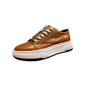 Baskets Chunky en Cuir Véritable pour Hommes, Semelle Épaisse, Fermeture Éclair, Coupe Basse, Talon Moyen, Chaussures Décontractées Quotidiennes, Style Rétro, Marron - Product Image 1