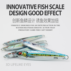 Señuelo de pesca de agua salada 40g 60g 80g ojos 3D brillo brillante caída lenta Plantilla de metal agua salada orilla jigging pelado escamas señuelo de metal - Product Image 4