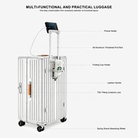 Valise de cabine à ouverture frontale avec ports de charge USB Type-C doubles, porte-gobelet, coque rigide, roulettes, pour voyage