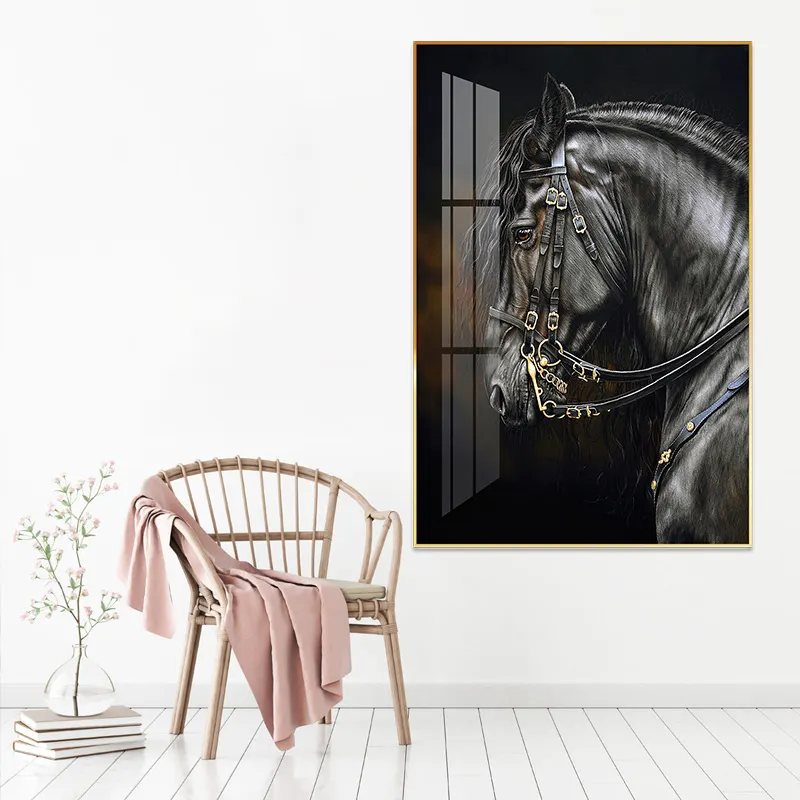Ngựa Đen Chân Dung động vật sang trọng tường nghệ thuật cho trang trí tường nhà hình ảnh in vải và Áp phích ngựa minh họa bức tranh