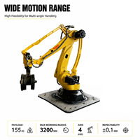 Bras de robot de palettisation industriel 4 axes, charge utile de 180 kg, portée de 3200 mm, robuste, empilage automatique, manutention logistique, moteur IP65